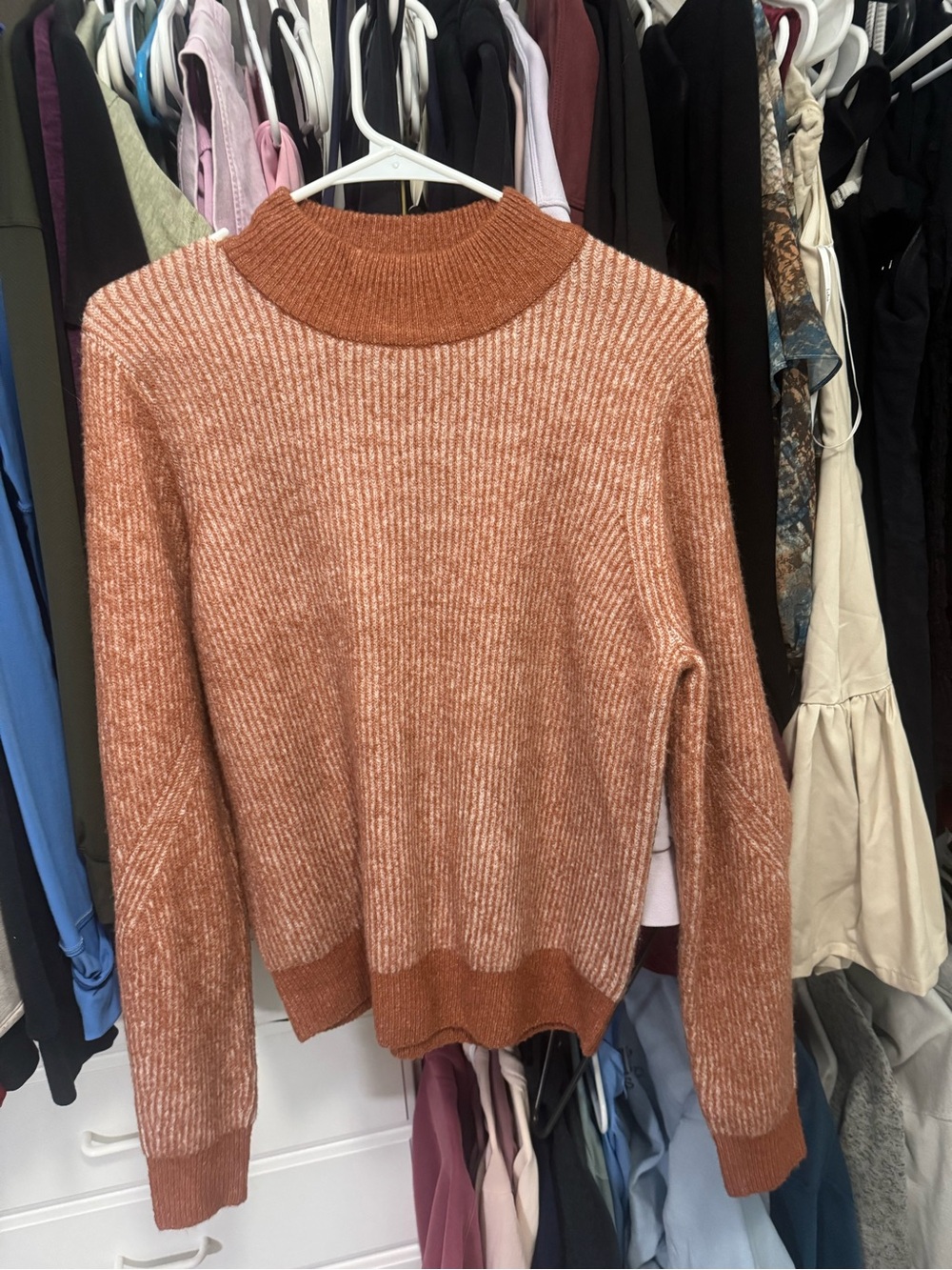 Lulu's Ribbed Mock Neck Sweater in Rust - Picture 2 of 3
